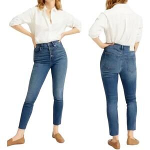 EVERLANE The Vintage Skinny Button Fly High Waist Raw Hem Ankle Jeans Women's 32